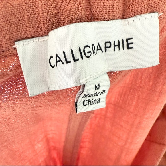 Calligraphie Women's Linen Orange Paperbag Waist Pants M Casual Relaxed Fit - Picture 8 of 10